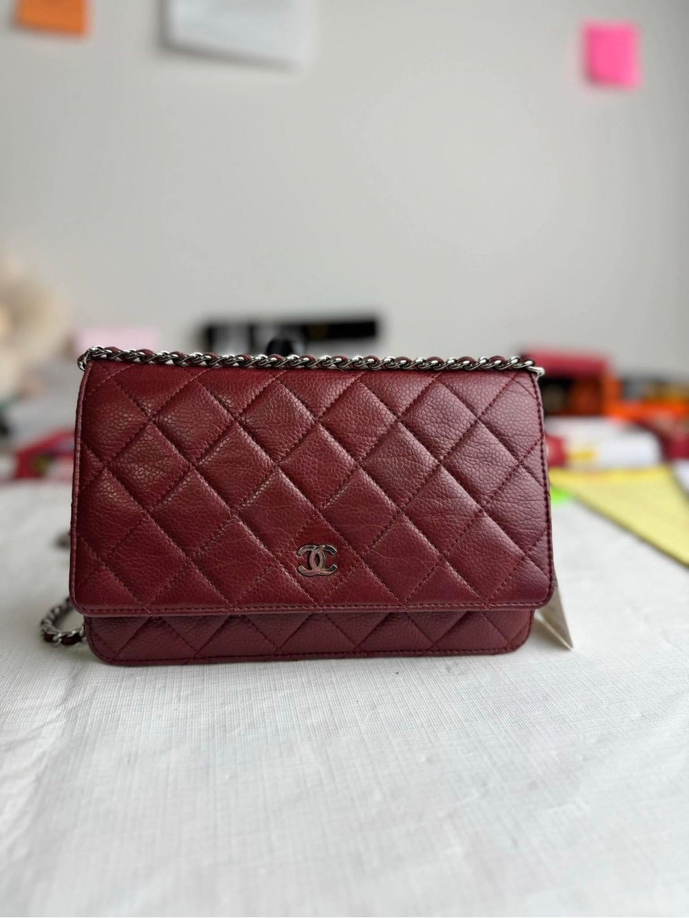 CHANEL Quilted Chain Crossbody Bag - Burgundy 100% authentic